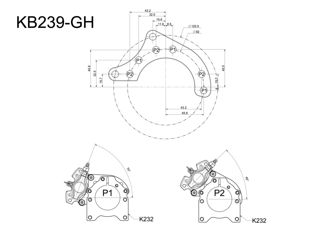 Support for MA21 Brake Caliper Minikart - Chromed